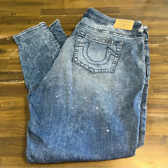 True Religion Curvy Plus Size Jeans Stretchy Splatter Dark Blue 42 3XL 22 - Picture 13 of 13